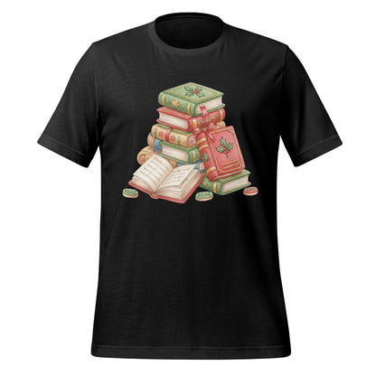 Stack of Vintage Books Artwork on Black T-Shirt