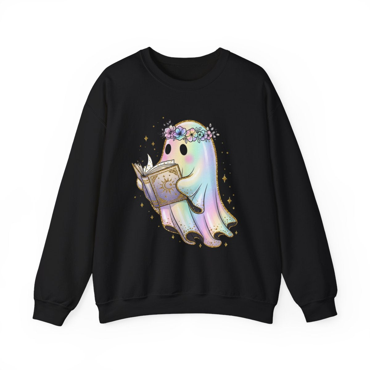 Reading Ghost with Floral Crown Fantasy Art Sweatshirt - MagicMerchEmporium