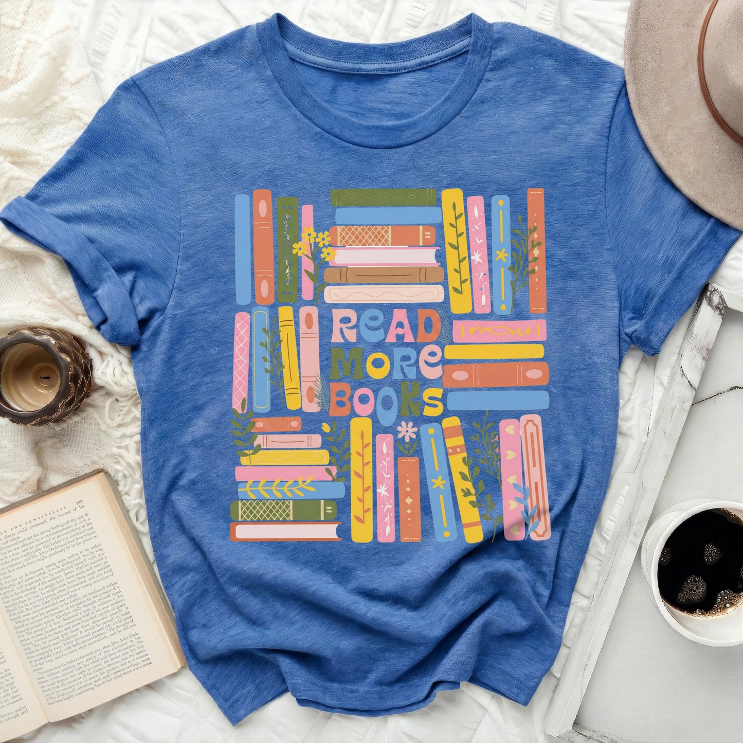 Read More Books Colorful Bookshelf Graphic Shirt