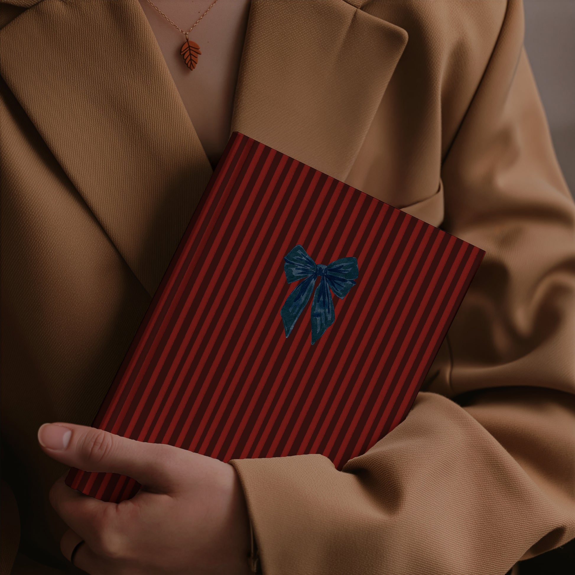 Elegant Red and Blue Striped Bow Design Notebook