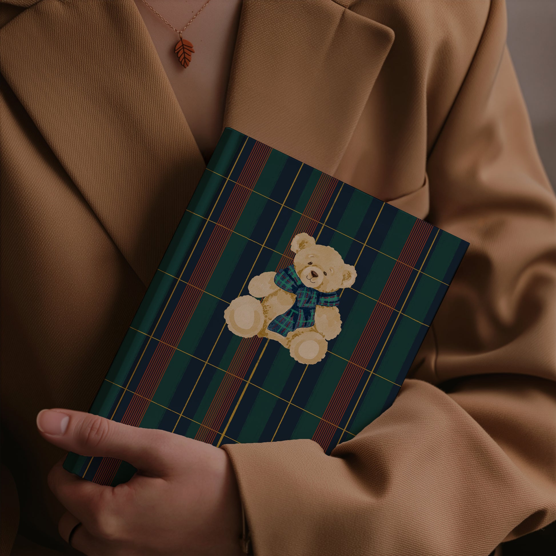 Adorable Teddy Bear with Plaid Cover Notebook