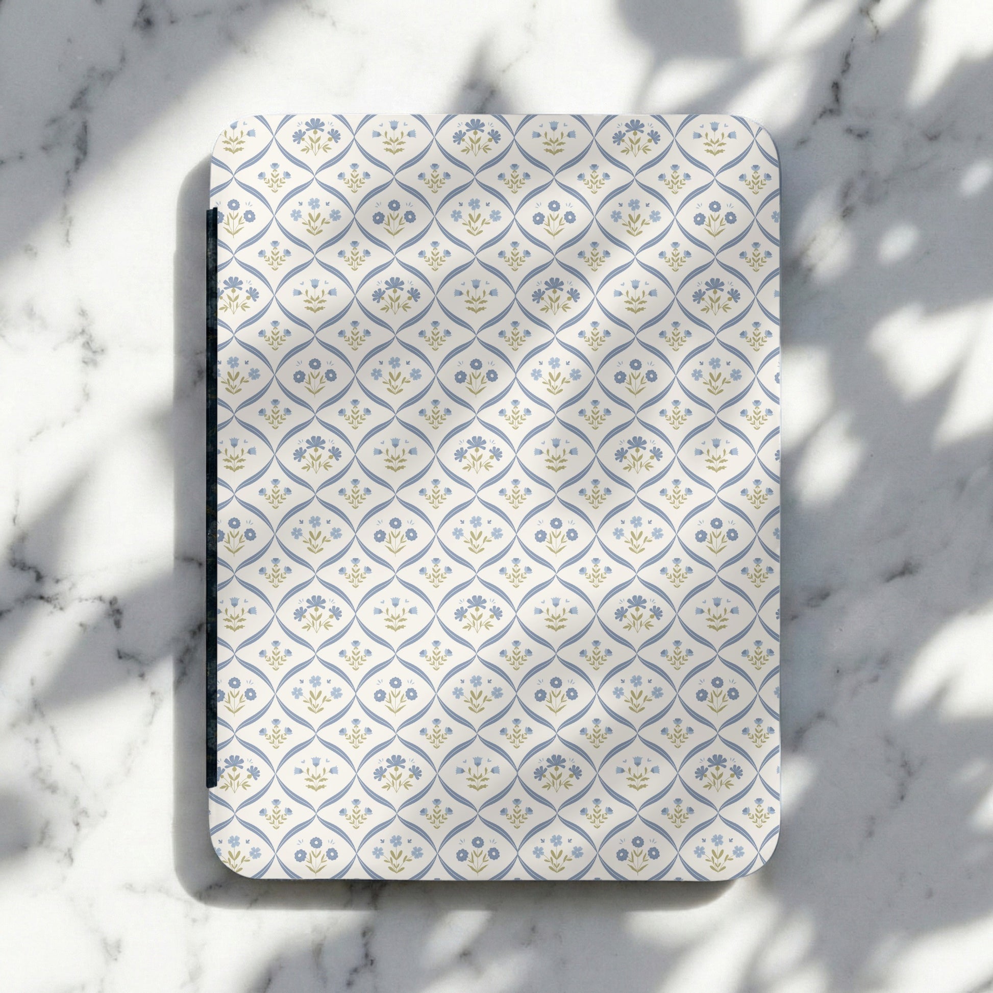 Blue Floral Pattern on White Background Notebook