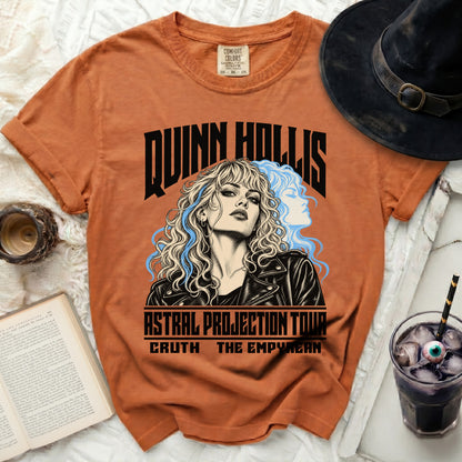 Orange t-shirt with "QUINN HALLIS ASTRAL PROJECTION TOUR" and graphic.