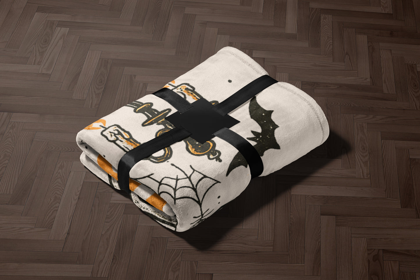 Cozy Halloween Themed Blanket with Bats and Spiders