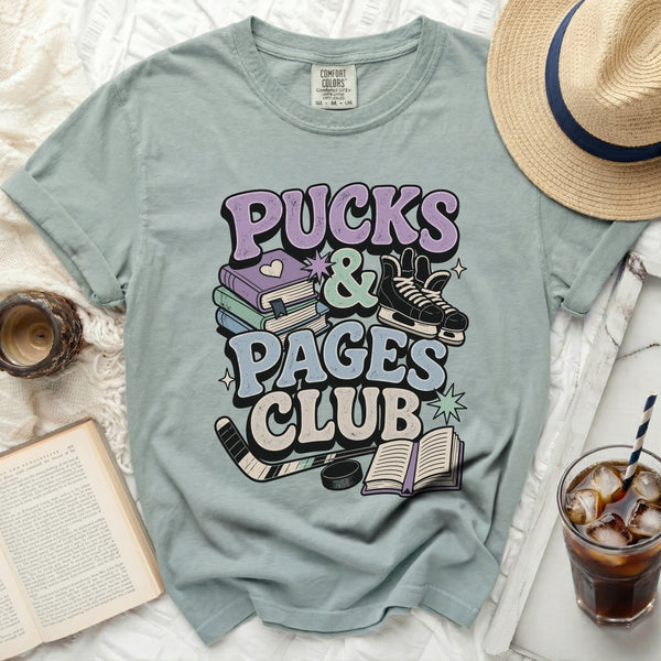 Pucks & Pages Club Retro Tee in Bay
