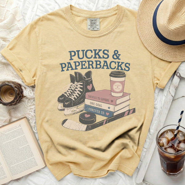 Pucks & Paperbacks Book Stacks Tee in Butter
