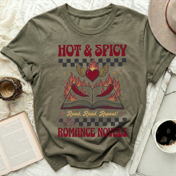 Hot & Spicy Romance Novels Tee in Military Green