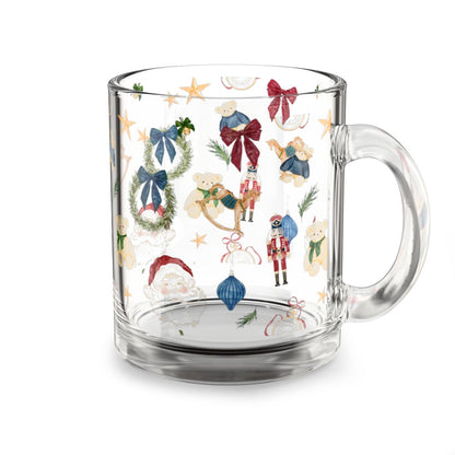 Festive Clear Glass Mug with Christmas Decorations