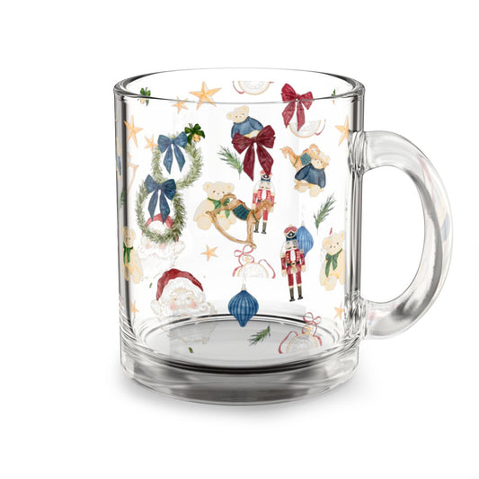 Festive Clear Glass Mug with Christmas Decorations