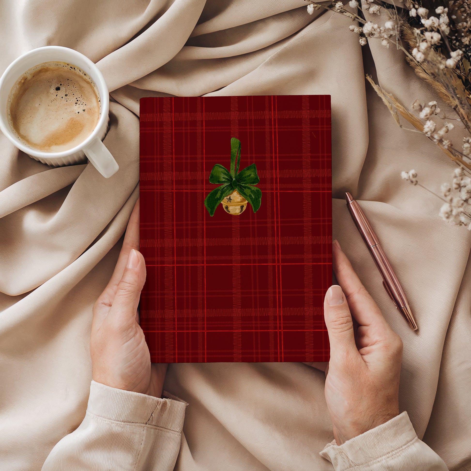 Christmas Bell Plaid Wrapped Journal Notebook