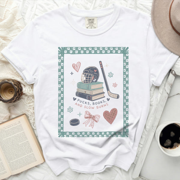 Pucks, Books, Slow Burns Tee in White