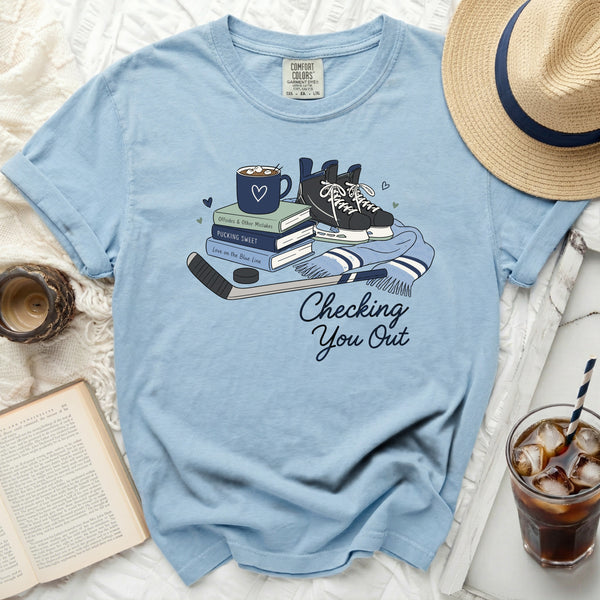 Checking You Out Hockey Fan Tee in Chambray