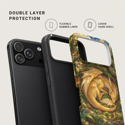 Diagram of a double-layer phone case with a flexible rubber liner and a hard shell.