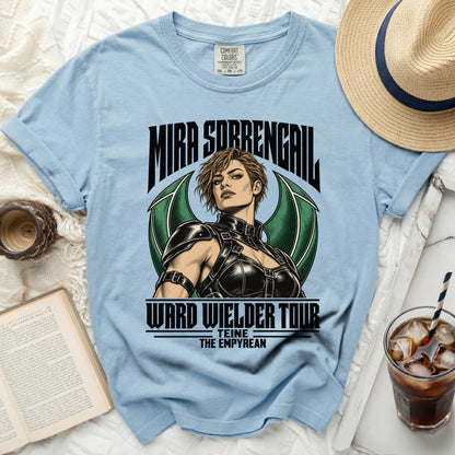 Light blue t-shirt with graphic of Mira Sorrenaga for Ward Wielder Tour.