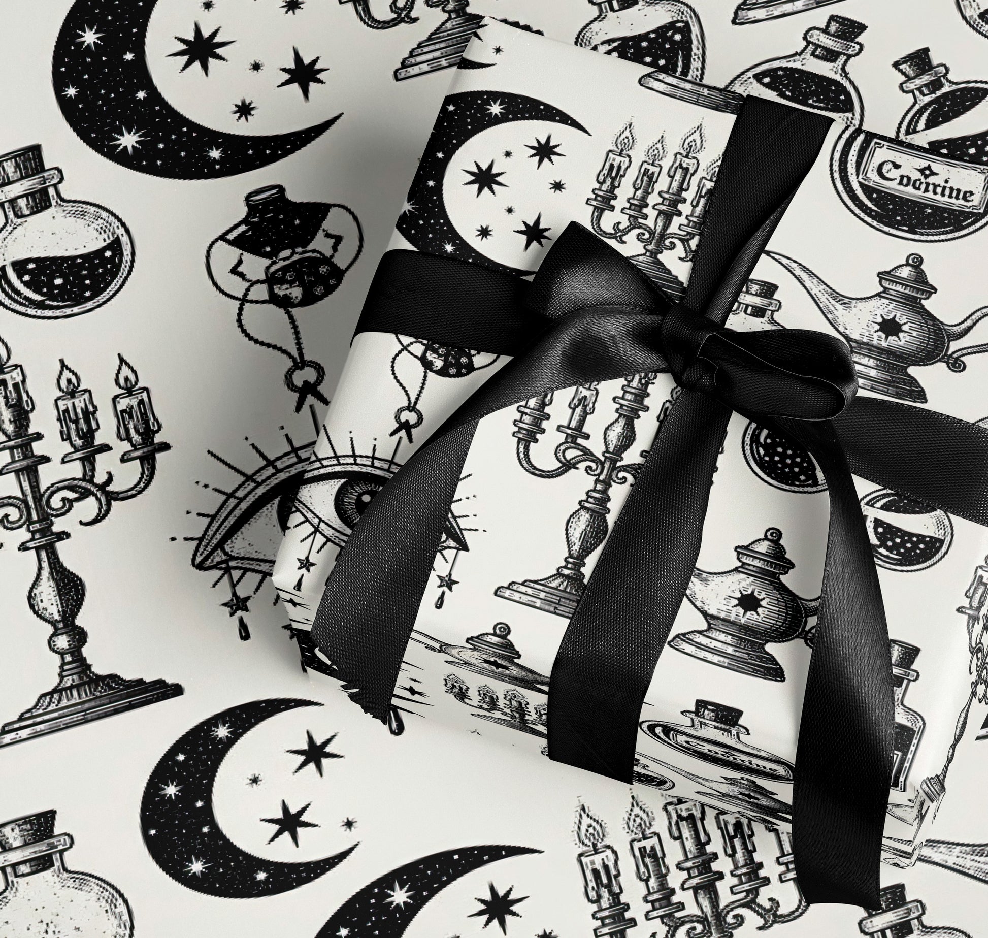 Black and White Wrapping Paper with Victorian Designs