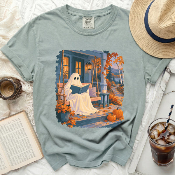 Cozy Reading Ghost Tee in Bay