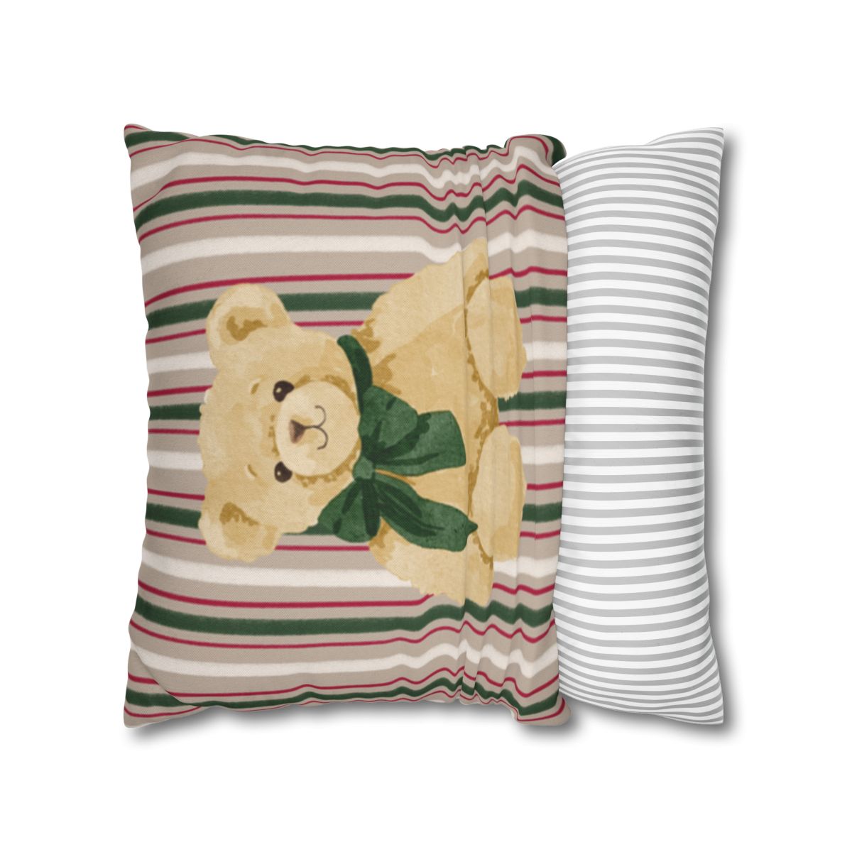 Cozy Striped Pillow with Adorable Bear Print Design