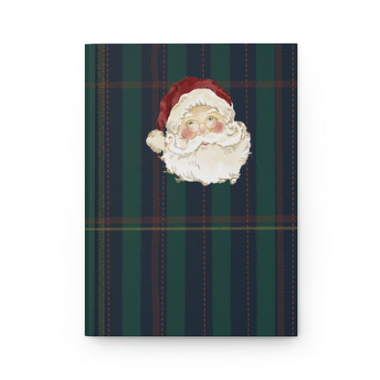 Santa Face on Green Plaid Background Festive Journal