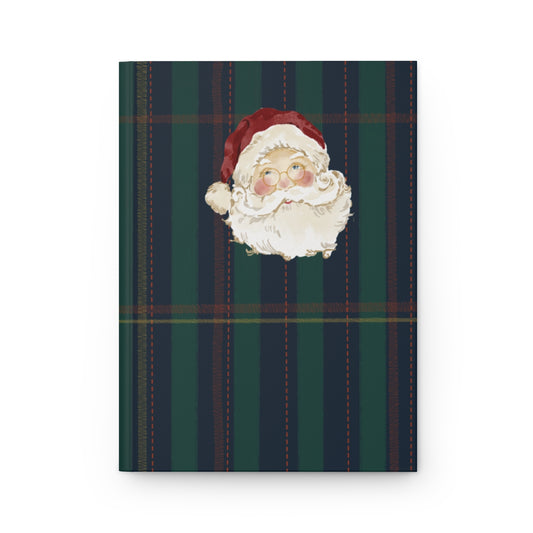 Santa Face on Green Plaid Background Festive Journal