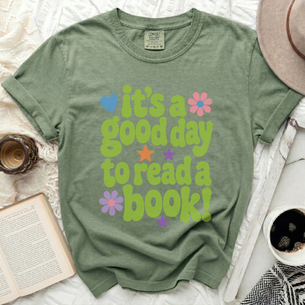 Good Day to Read" Whimsical Tee in Moss