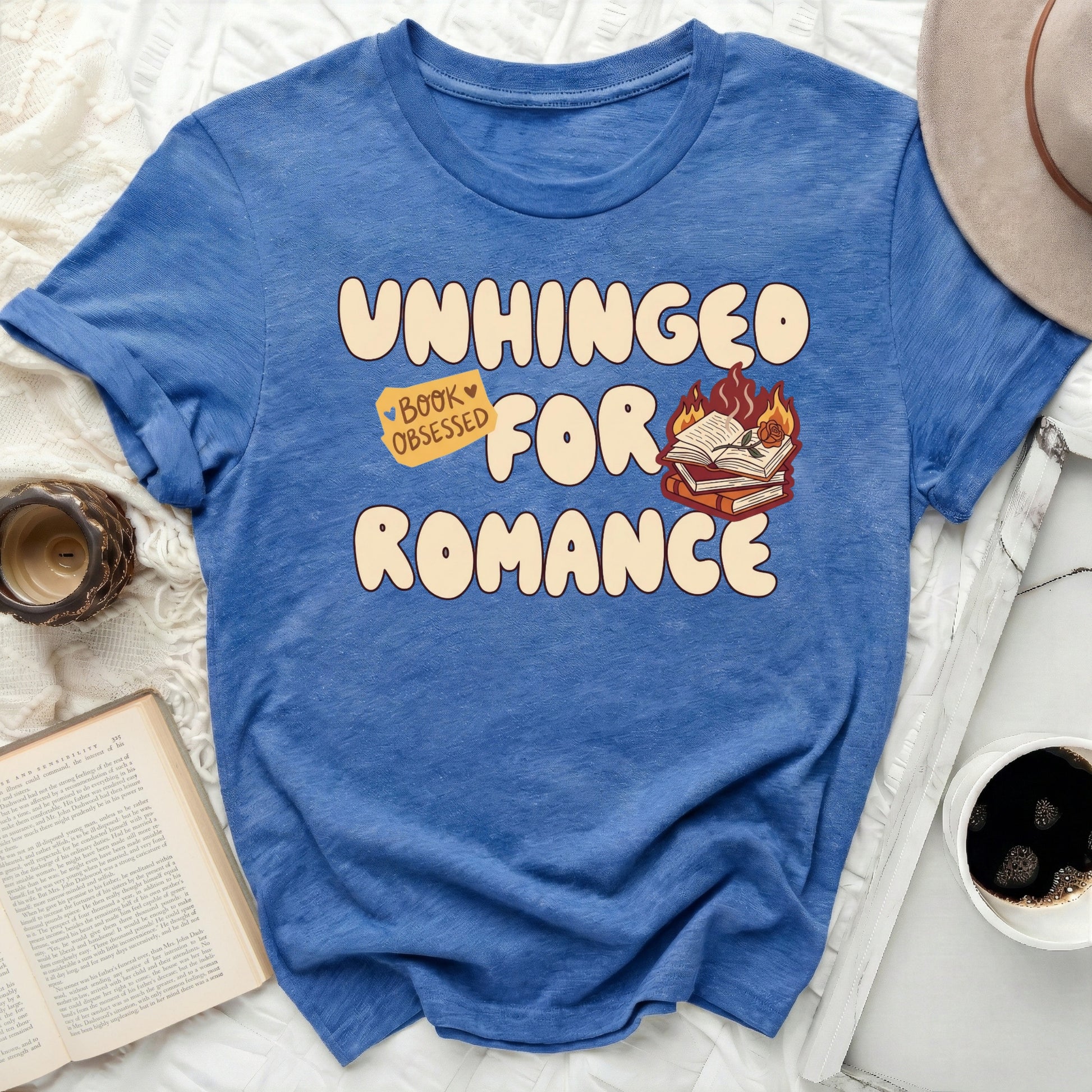Unhinged For Romance Book Obsessed product type
Unhinged Romance
Book Obsessed
Reading Enthusiast
Literary Fan
Book Lover
Romance Reader
Graphic Tee
Bookish Apparel
Blue Tee
Reader Gift
Bookworm Fashion
Fictional Worlds
Story Lover
Book Stack Design
Flaming Books
Unique Graphic
Casual Top
Novel Fan
Cute Book Design
Pop Culture Book