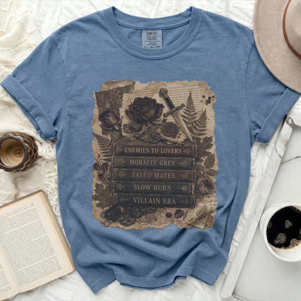Dark Romance Tropes Tee in Blue Jean