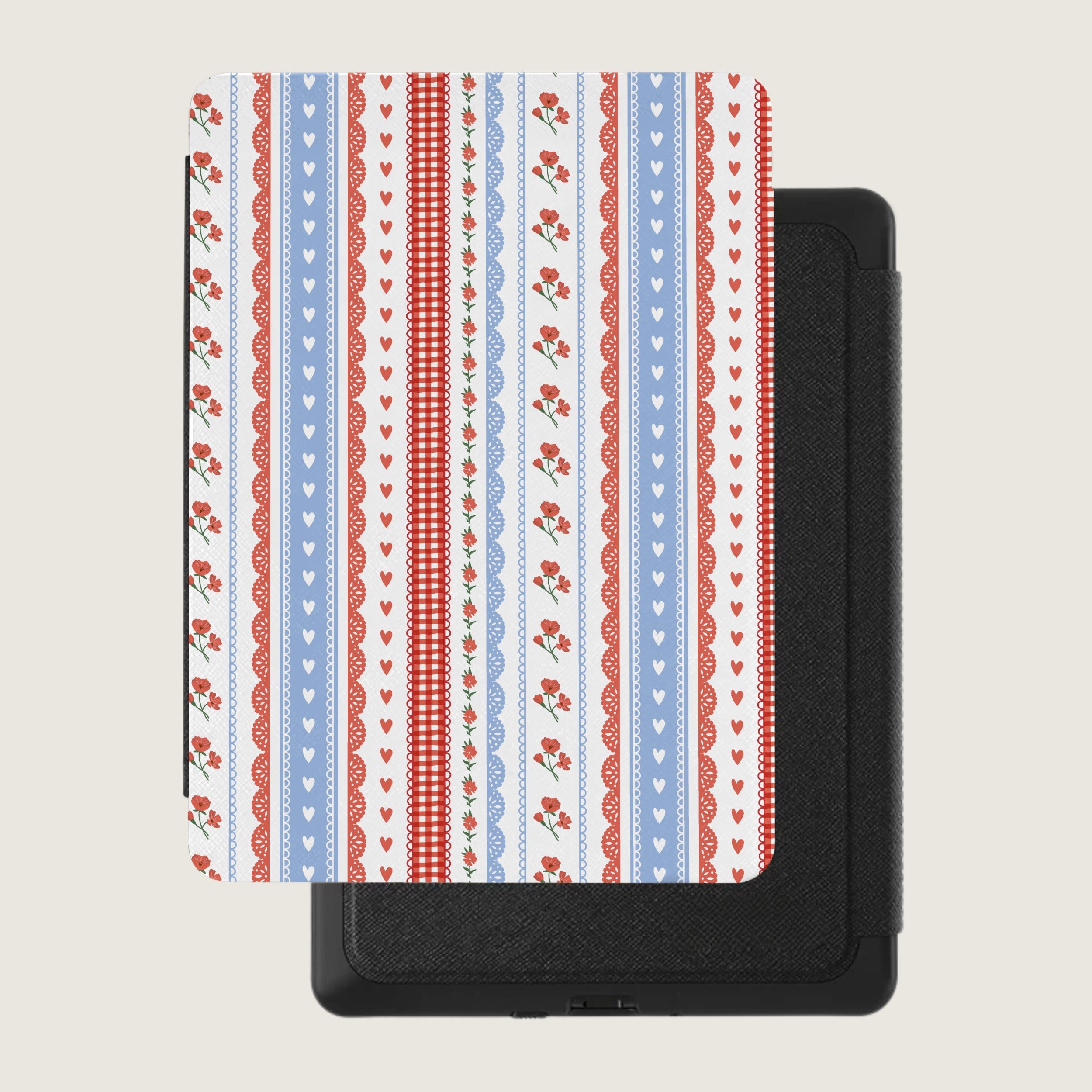 Red and Blue Flower Striped Pattern Tablet Cover