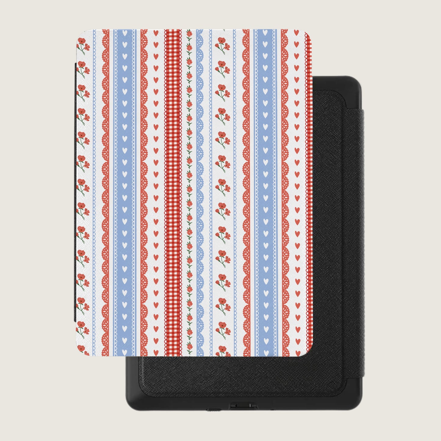 Red and Blue Flower Striped Pattern Tablet Cover