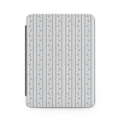 Vintage Blue Floral Striped Pattern iPad Cover