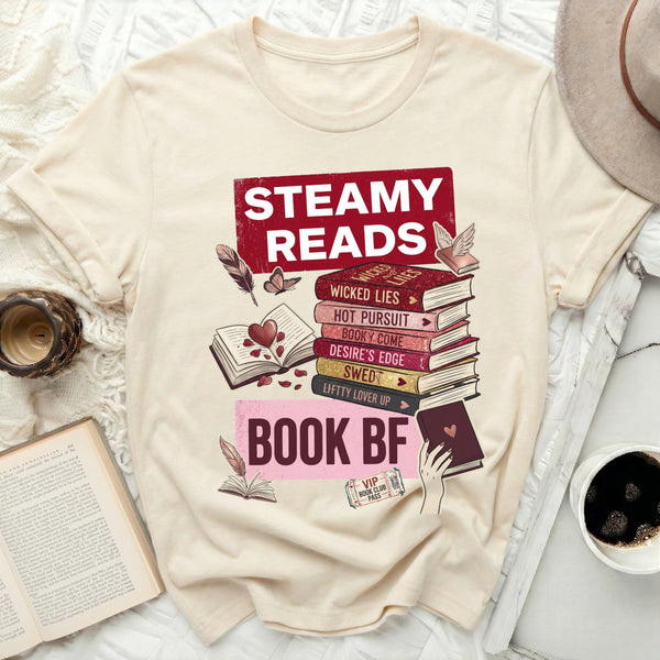Steamy Reads Book BF Tee in Natural