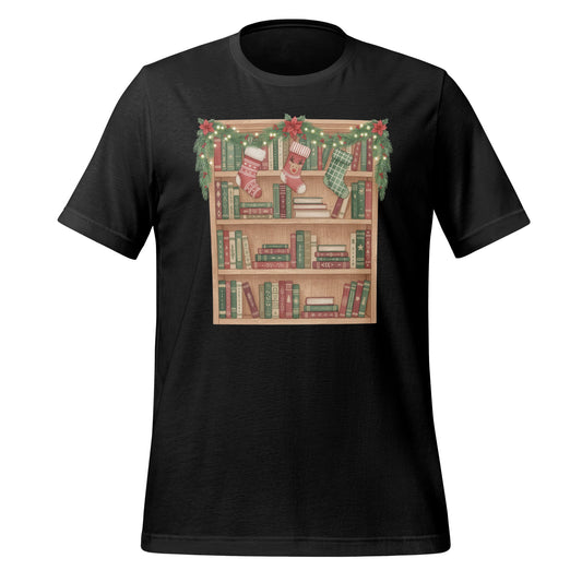 Festive Bookshelf with Stockings T-Shirt
