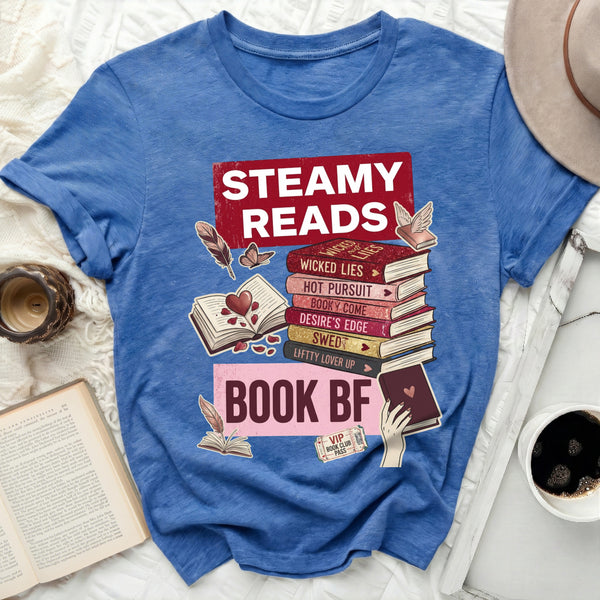 Steamy Reads Book BF Tee in Heather True Royal