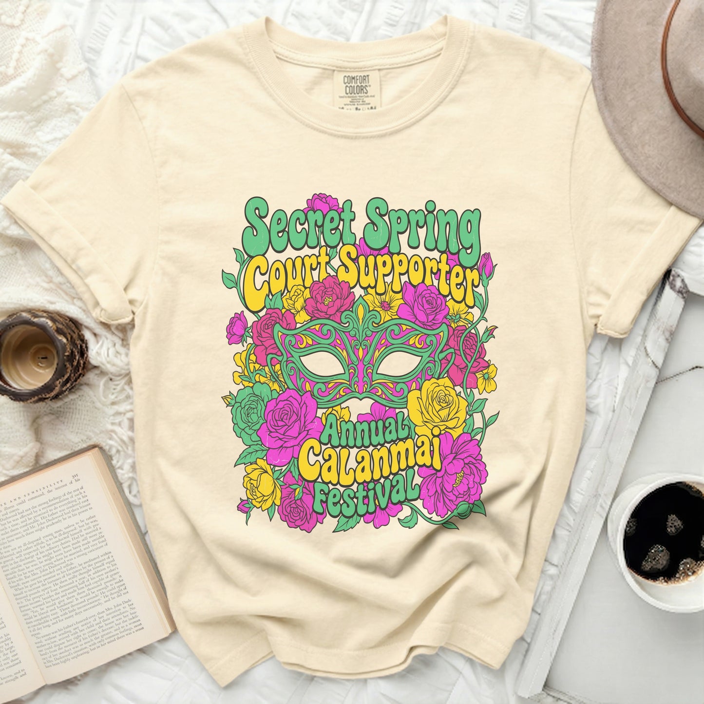 Secret Spring Court Supporter Annual Calanmai Festival floral graphic shirt.