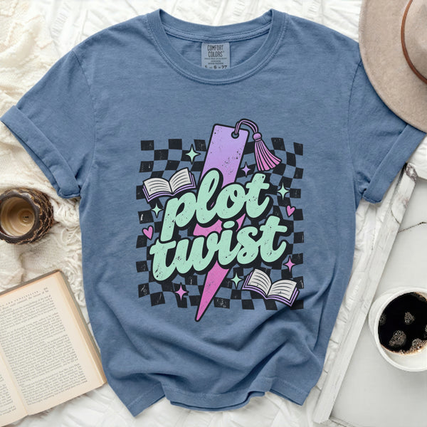 Plot Twist Bookish Tee in Blue Jean
