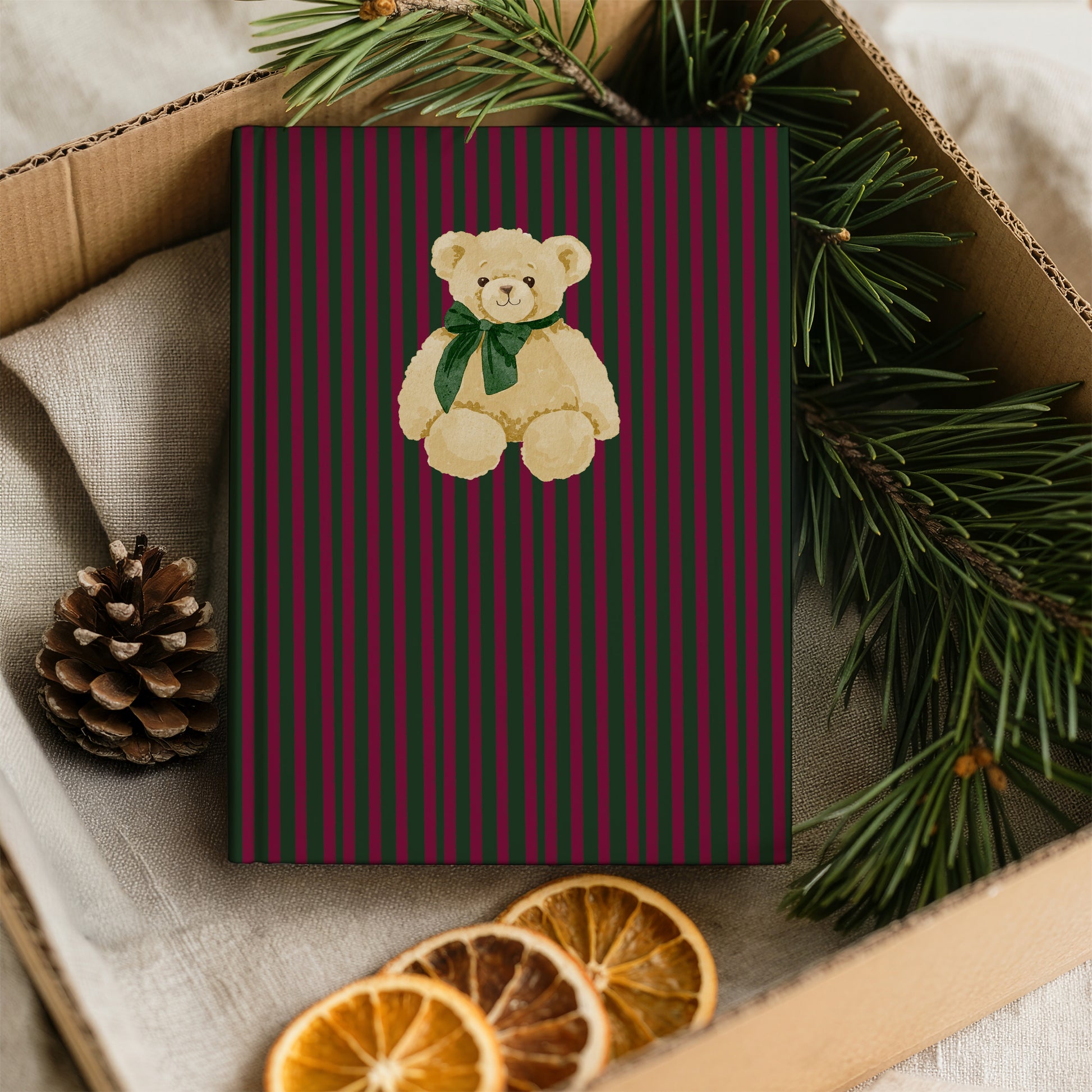 Holiday Themed Striped Bear Artwork Notebook
