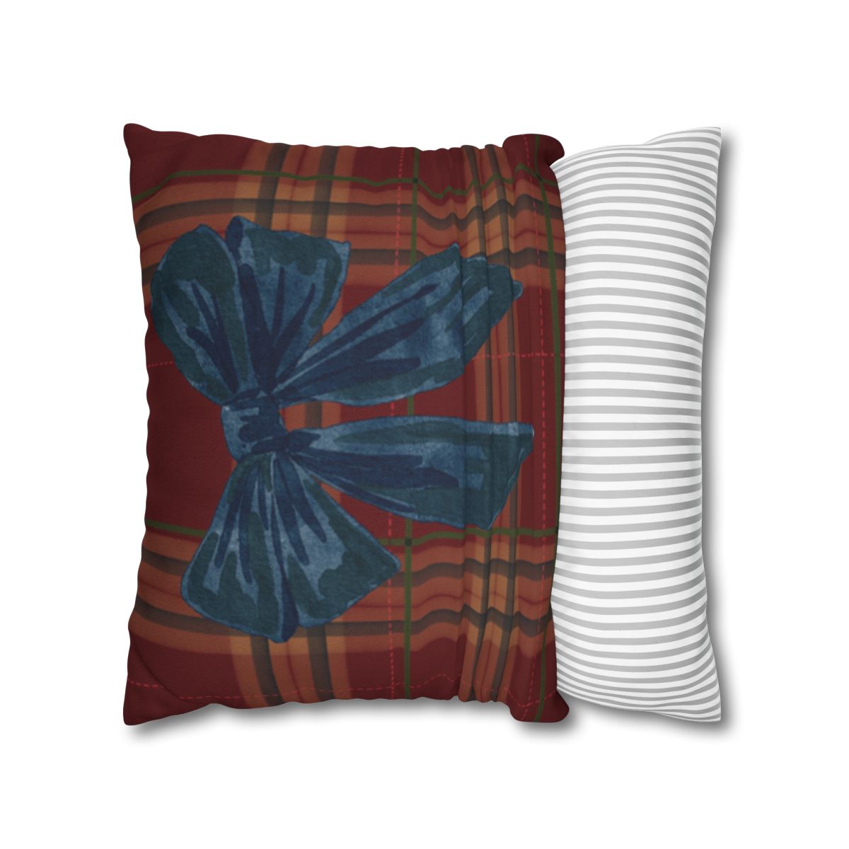 Red and Blue Bow Plaid Pattern Decorative Pillow