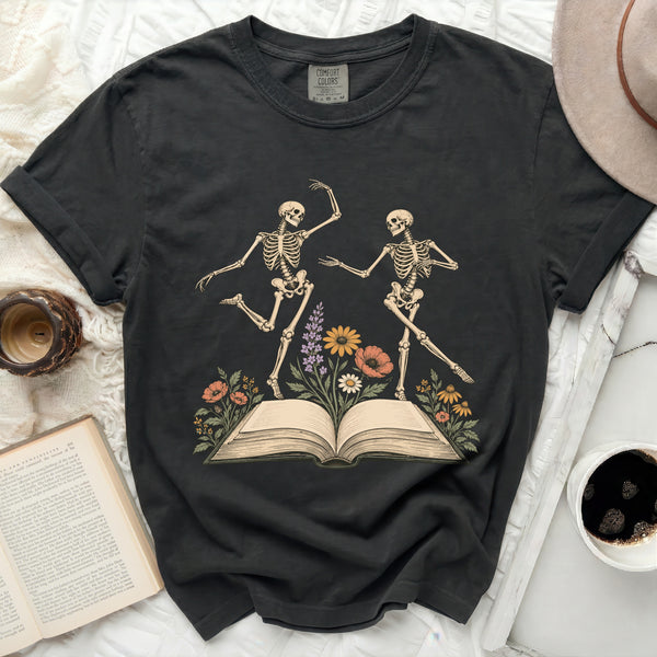 Dancing Skeleton Book Tee in Black