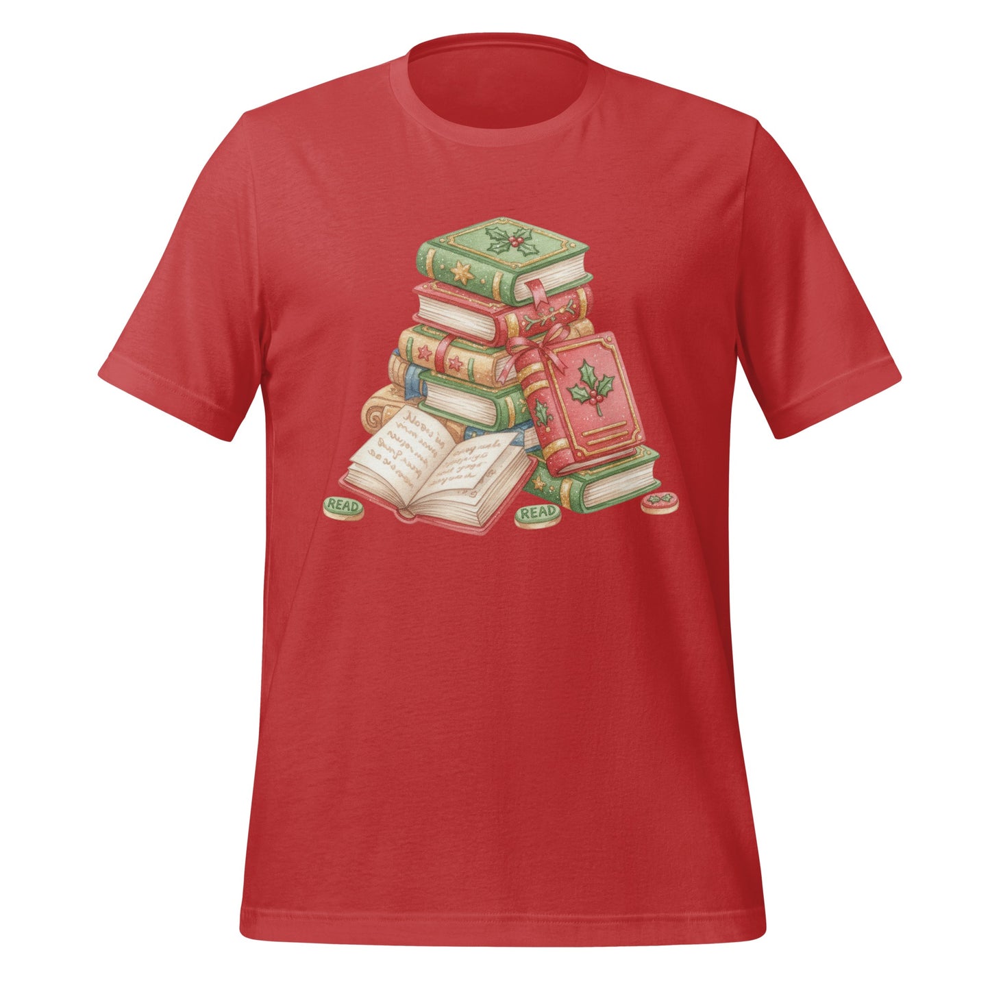 Red T-Shirt with Vintage Books Design Reading Theme