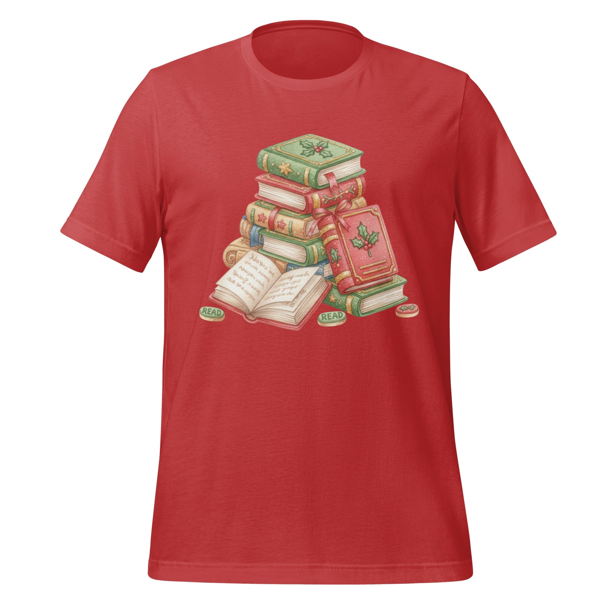 Red T-Shirt with Vintage Books Design Reading Theme