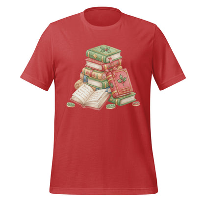 Red T-Shirt with Vintage Books Design Reading Theme