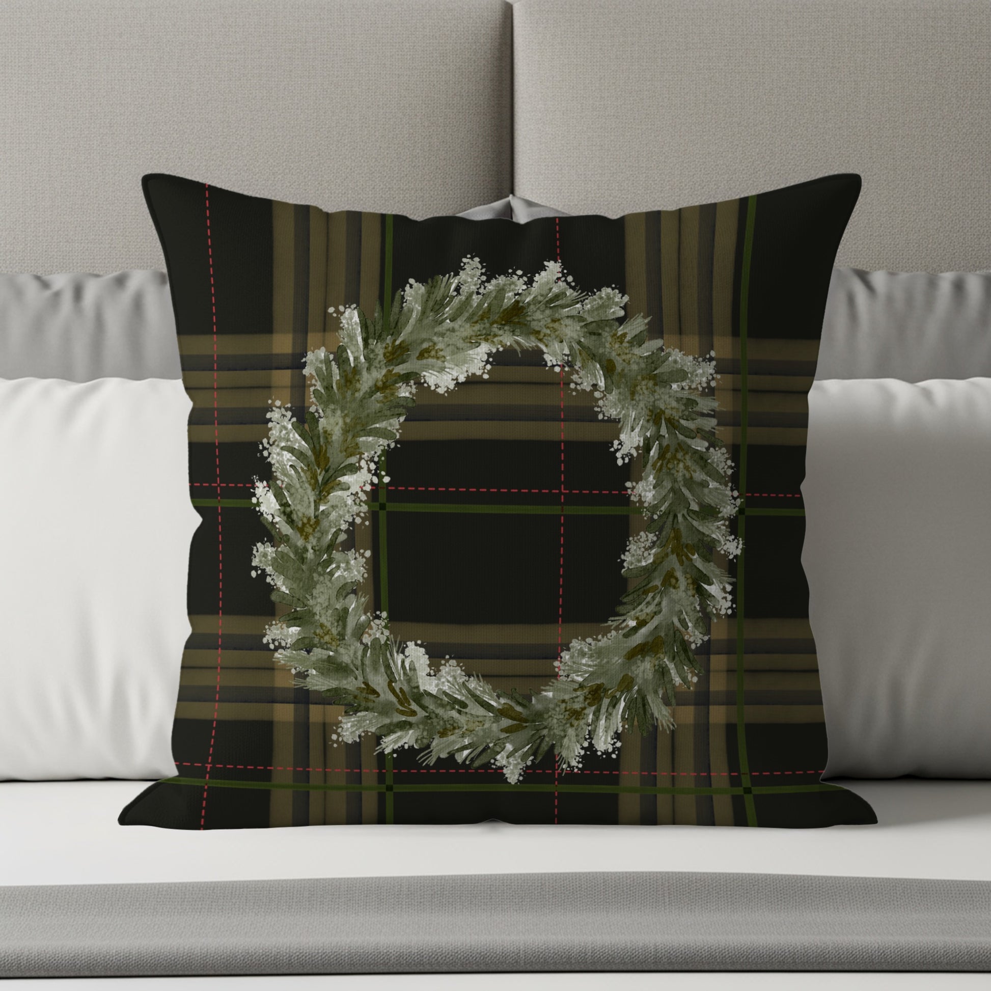 Plaid Wreath Decorative Throw Pillow Home Accent