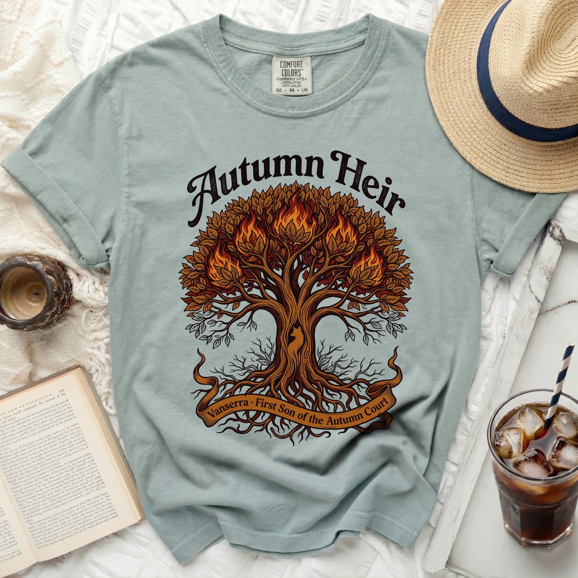 T-shirt with a tree graphic, "Autumn Heir," and "Vanserra First Son of the Autumn Court."