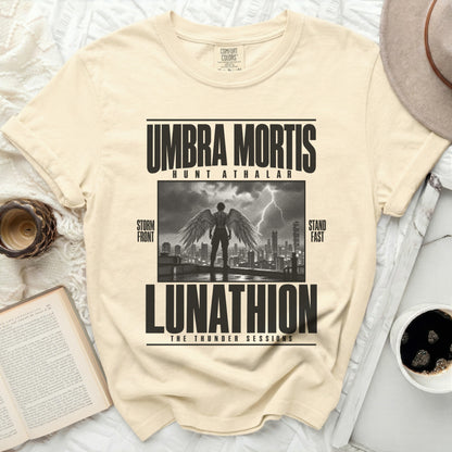 Cream Comfort Colors t-shirt with "Umbra Mortis Hunt Athalar Lunathion The Thunder Sessions" text.
