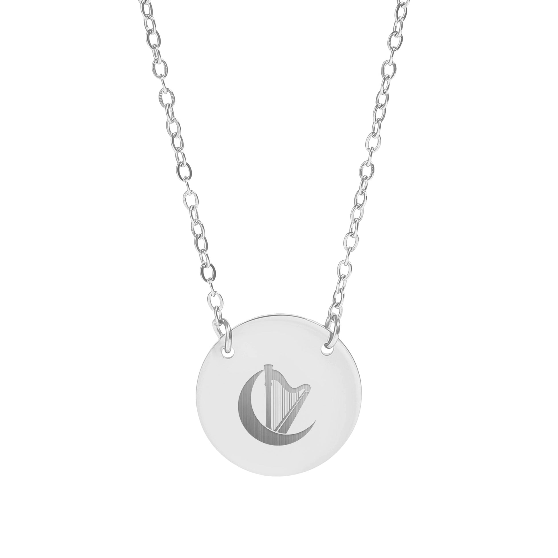 Harp Symbol Engraved Circular Pendant Necklace