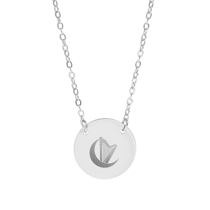 Harp Symbol Engraved Circular Pendant Necklace