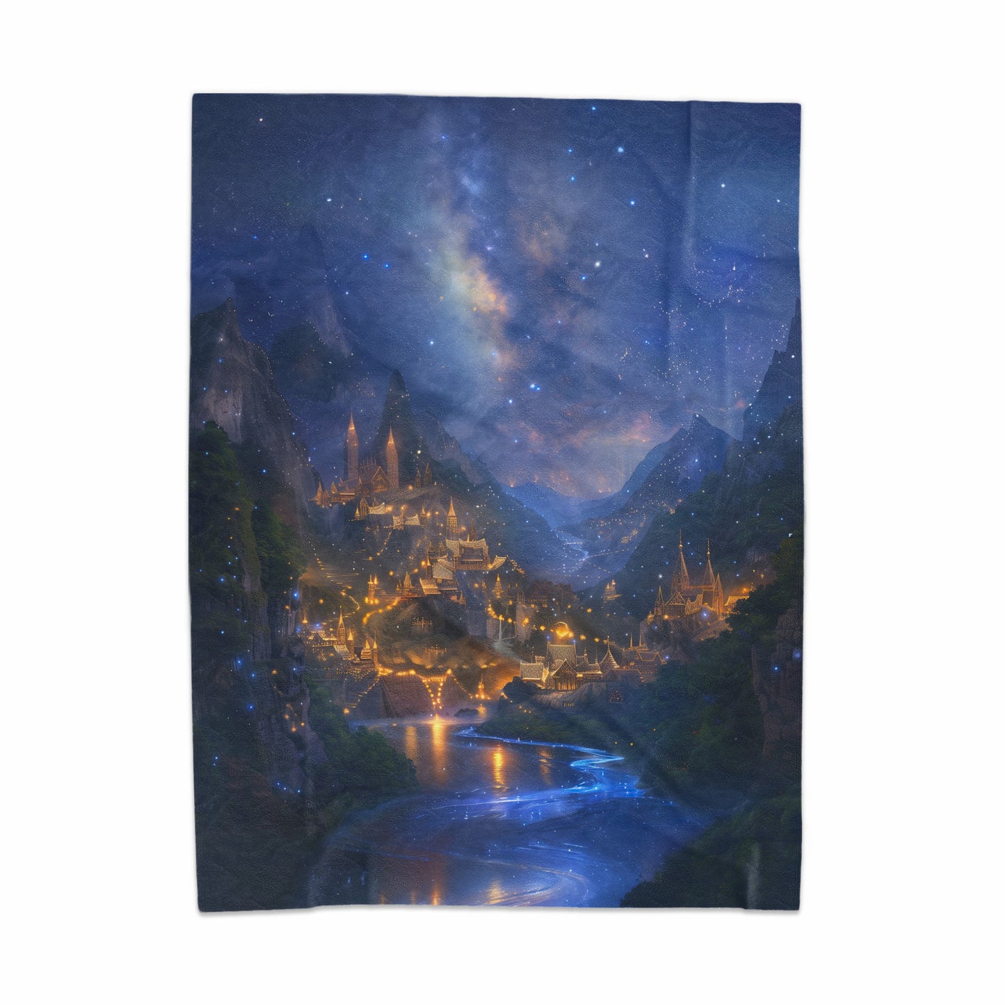 Enchanting Nighttime Village Scene Blanket