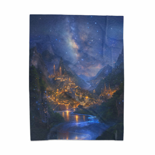 Enchanting Nighttime Village Scene Blanket