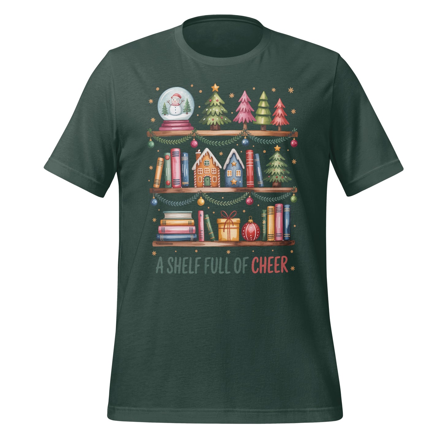 Festive Bookshelf Themed Holiday T-Shirt for Sale