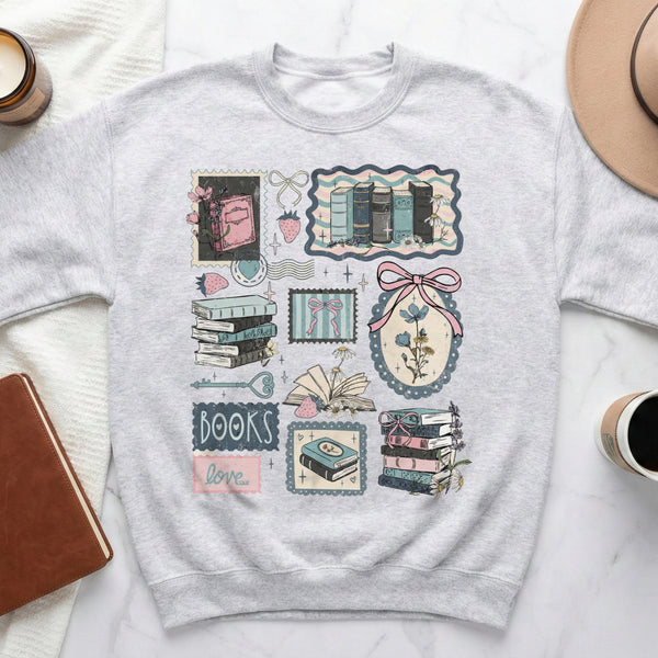 Vintage Stamps Books Sweatshirt in Ash