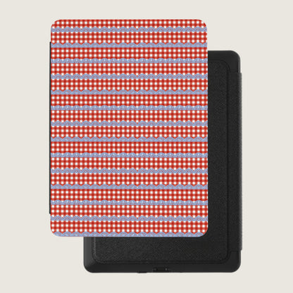 Bright Red and Blue Patterned Kindle Case Cover